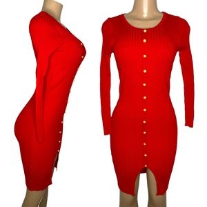 NWT Red Women Dress Size S Long Sleeve Round Neck Stretchy Bodycom Short Dress